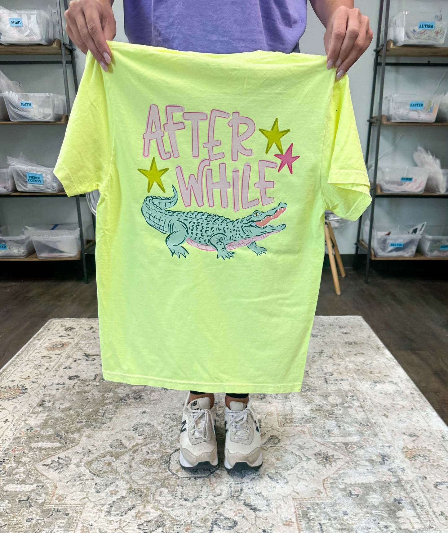Later Gator After While Crocodile Tee - Adult Sizes- Neon Lime